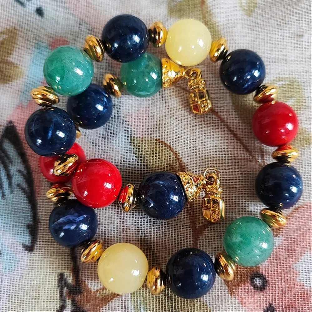 Lauren Conrad Vintage Bold Primary Colors Lucite Beaded Memory Wire Bracelet EUC